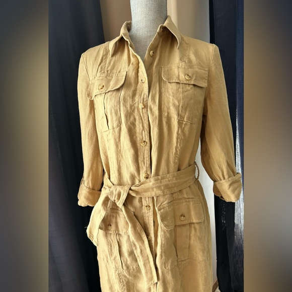 Lauren Ralph Lauren Size 8 Khaki Linen Shirt Dress Safari Style - Picture 6 of 14